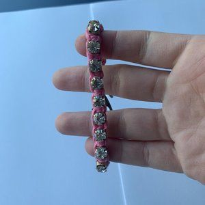 Signed Sara Braided Pink Costume Jewelry Bracelet With Rhinestones